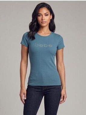 New Bebe Crystal logo Round neck short sleeve Indian Teal Color M,L